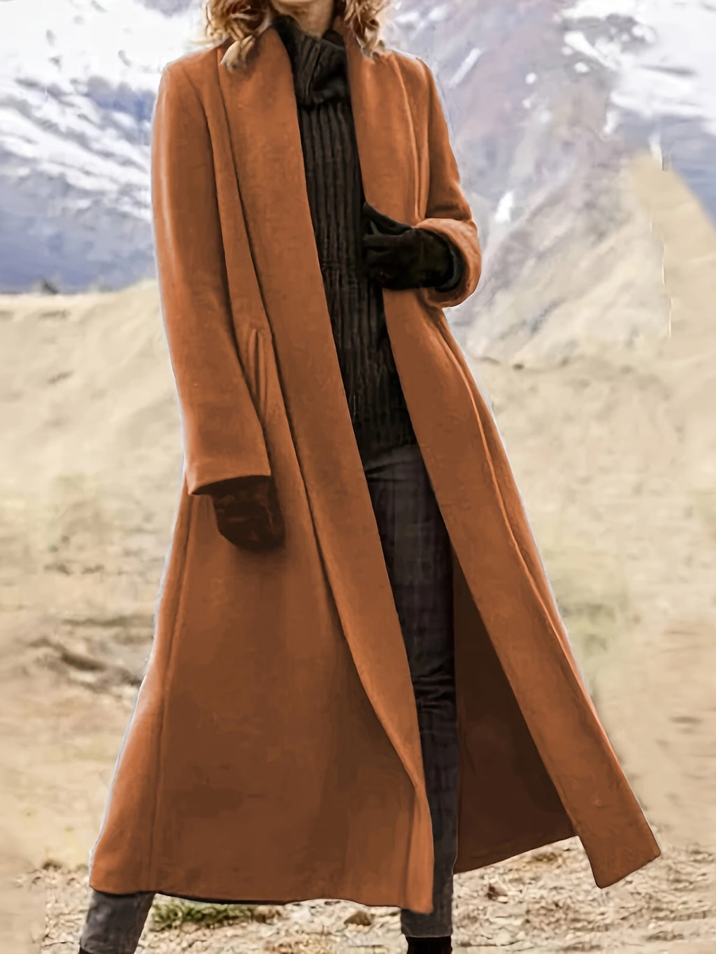 Women's Longline Open Front Coat with Flowing Drape