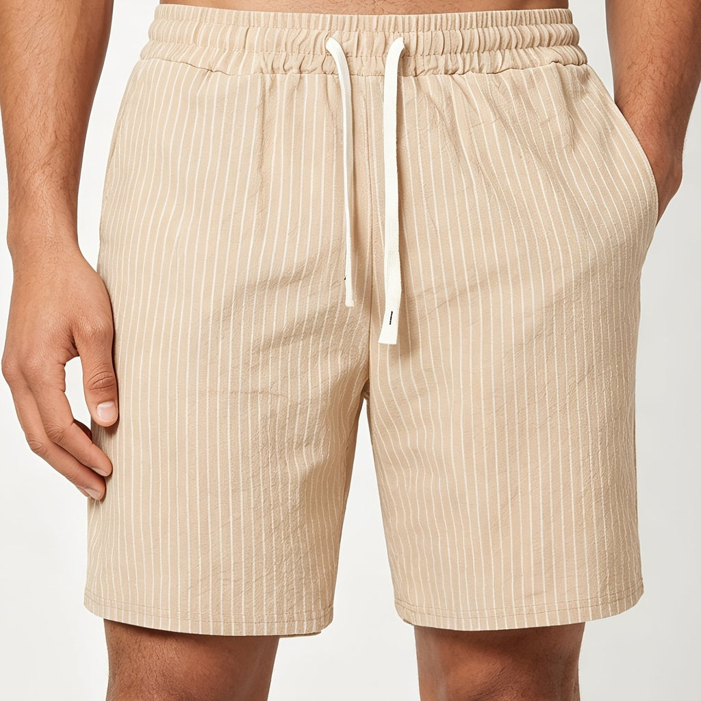 Montarello Men's Striped Linen-Look Drawstring Casual Shorts