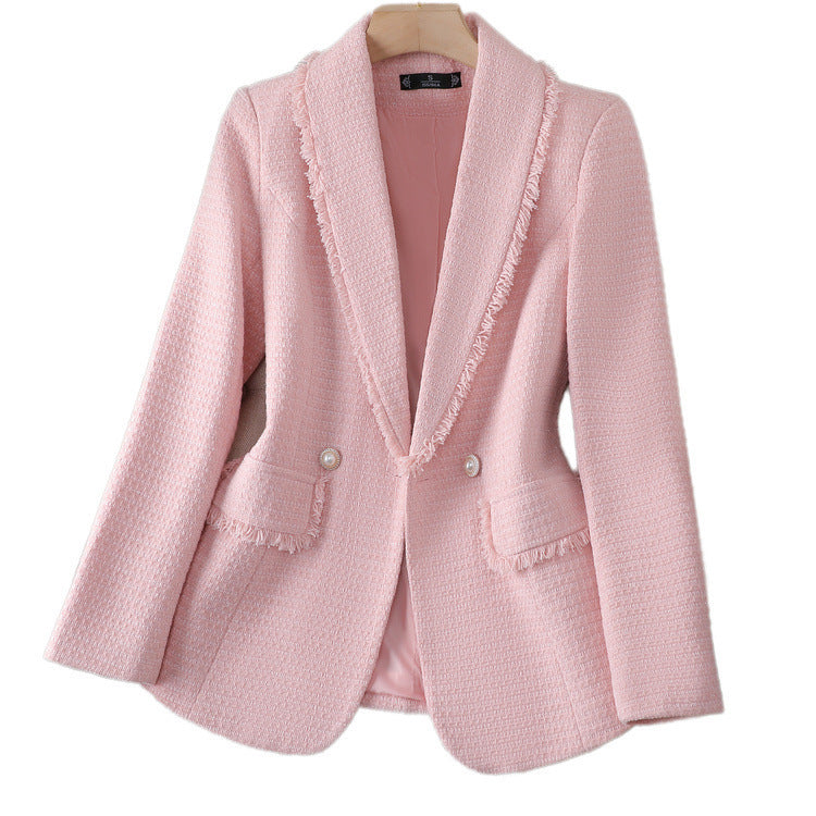Women's Frayed-Trim Blazer with Double-Button Front