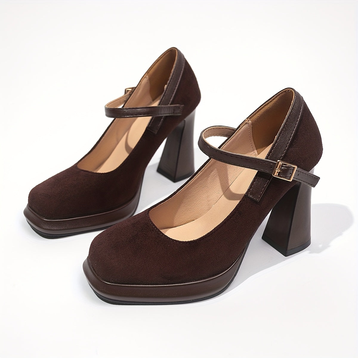Women's High-Heeled Mary Jane Shoes with Platform Heel and Square Toe