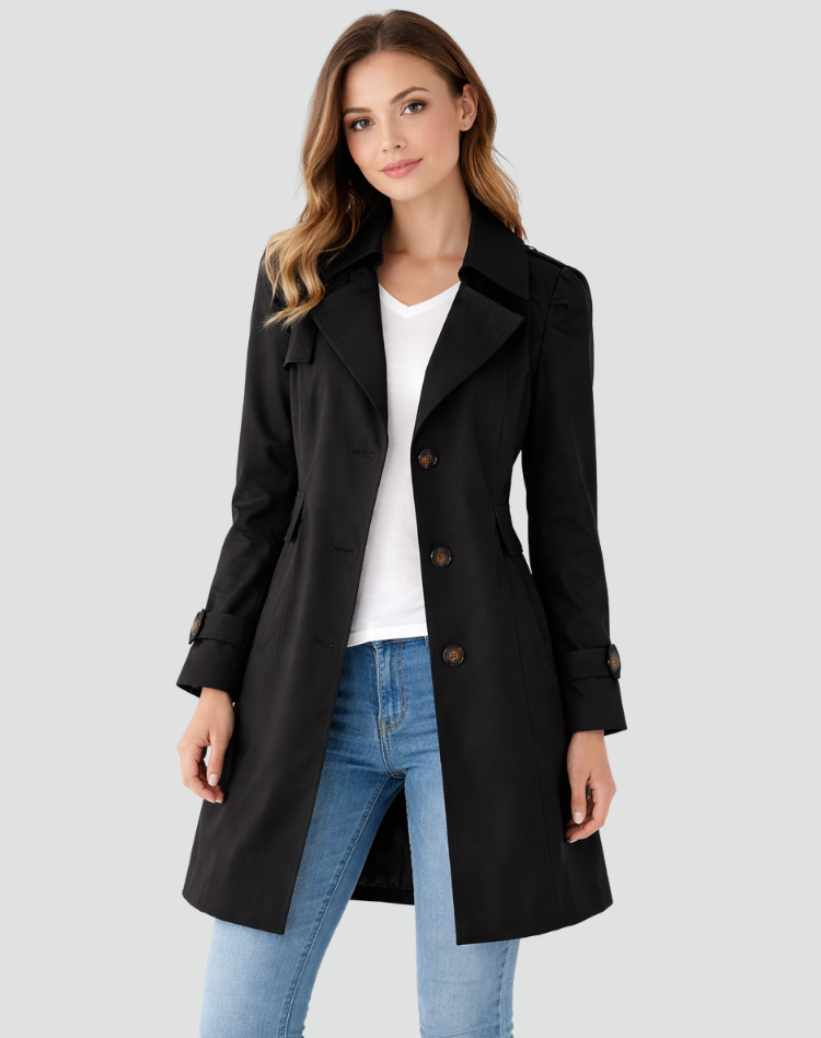 Women's Slim Fit Trench Coat, Lapel Collar, Long Sleeves