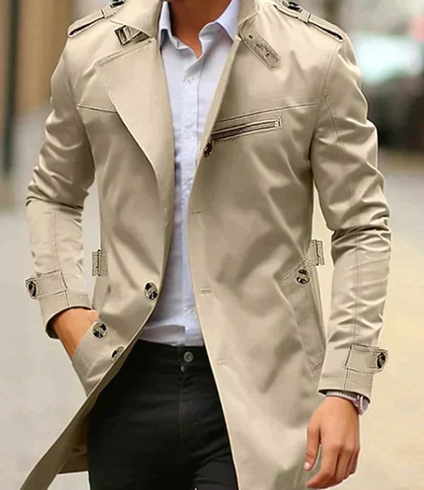 Men's Trench Coat, Double Breasted, Long Sleeves