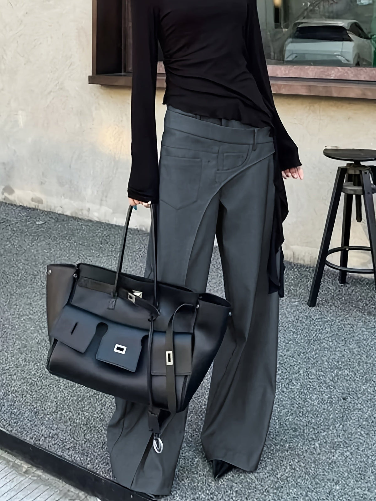 Women's High-Waist Wide-Leg Pants with Layered Detail