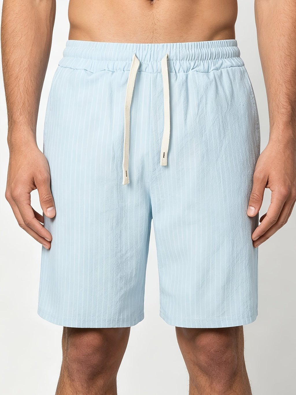 Montarello Men's Striped Linen-Look Drawstring Casual Shorts