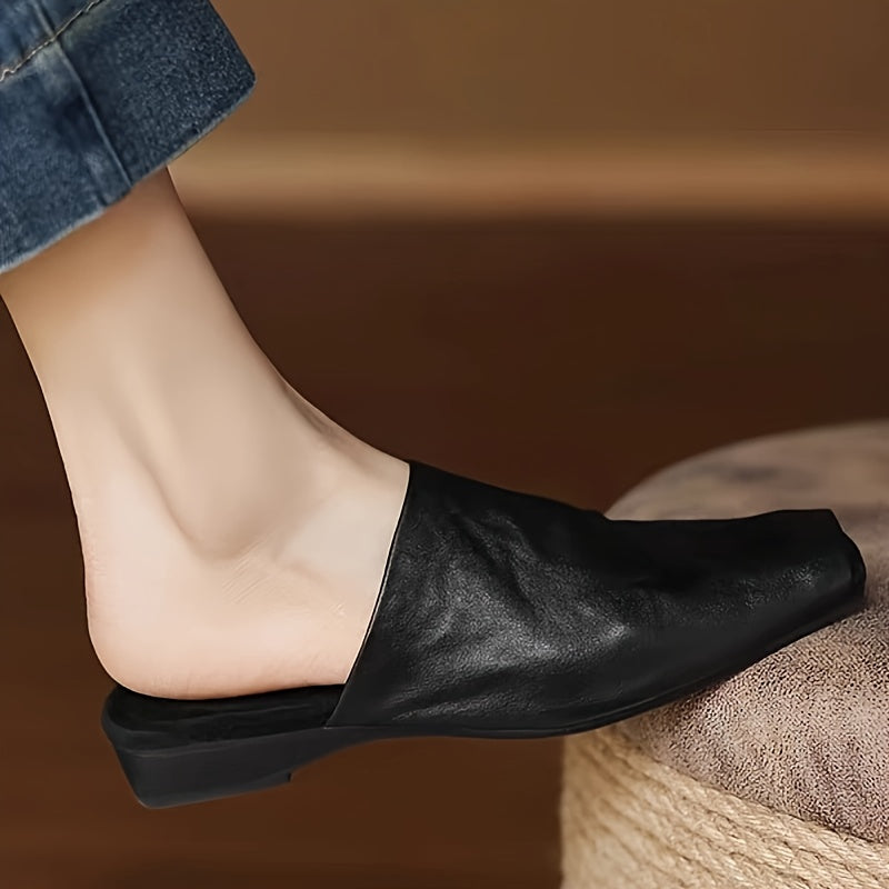 Women's Pleated Mule Shoes with Cap Toe and Slip-On Design