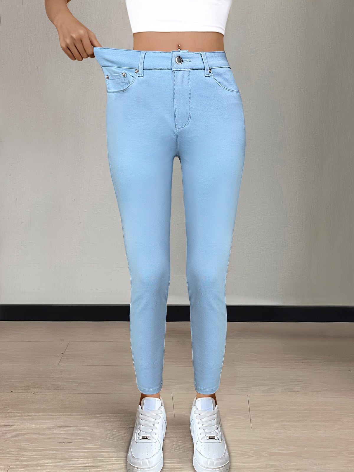 Women's High-Waist Skinny Jeans with Five-Pocket Design