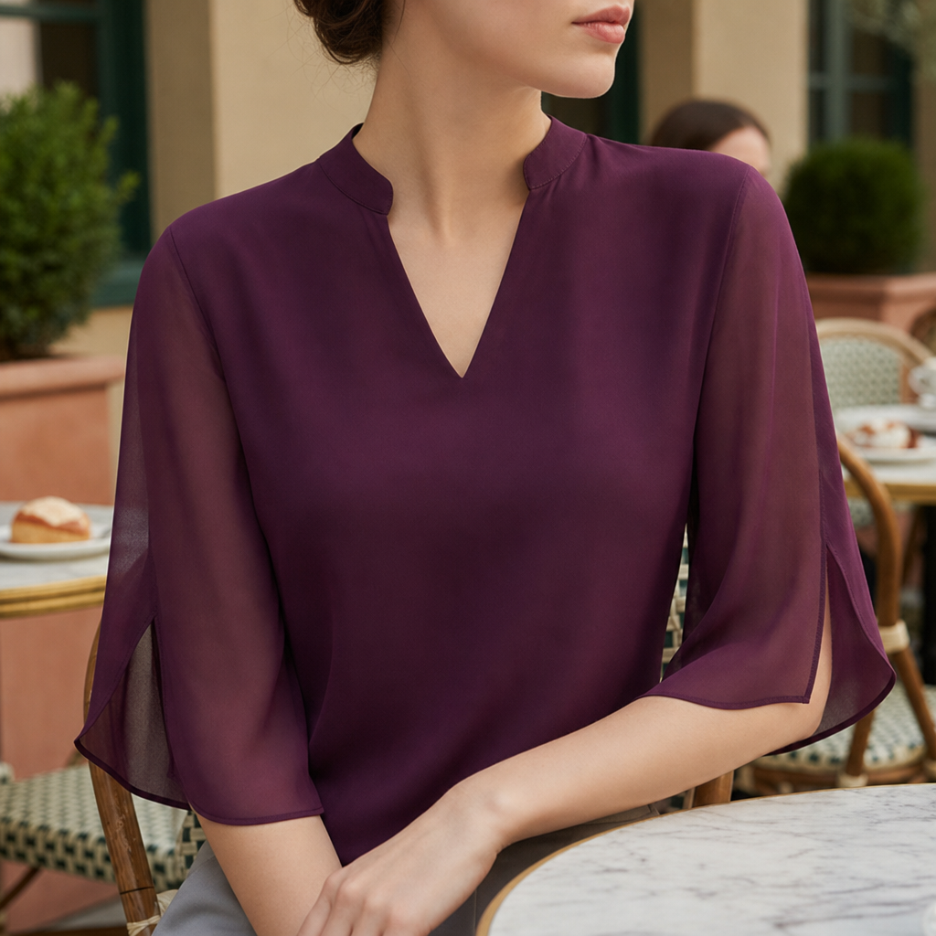 Milos Flared Sleeve Chiffon Blouse