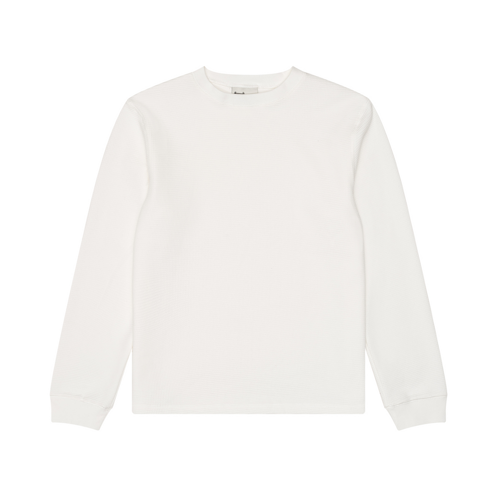 Men's White Textured Long Sleeve Crew Neck T-Shirt