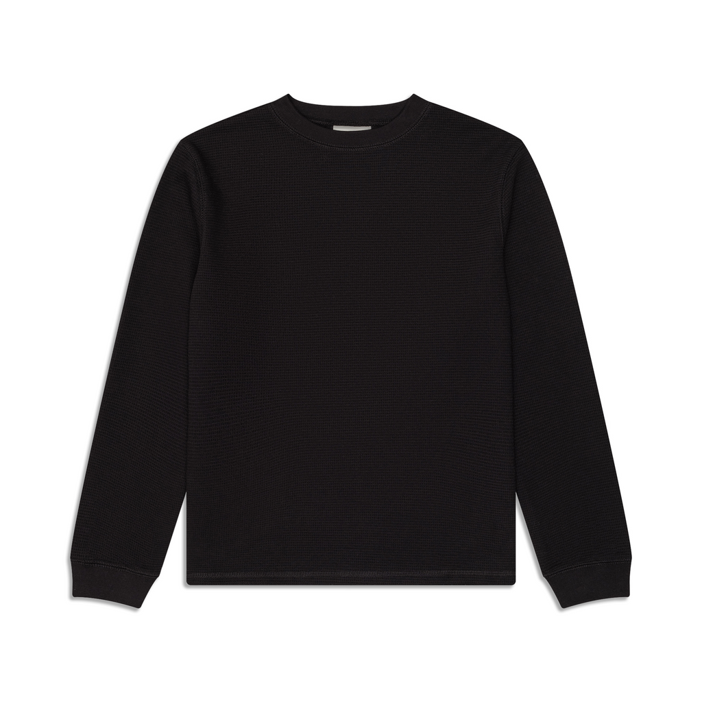Men's Black Long Sleeve Crew Neck Top, Textured Finish