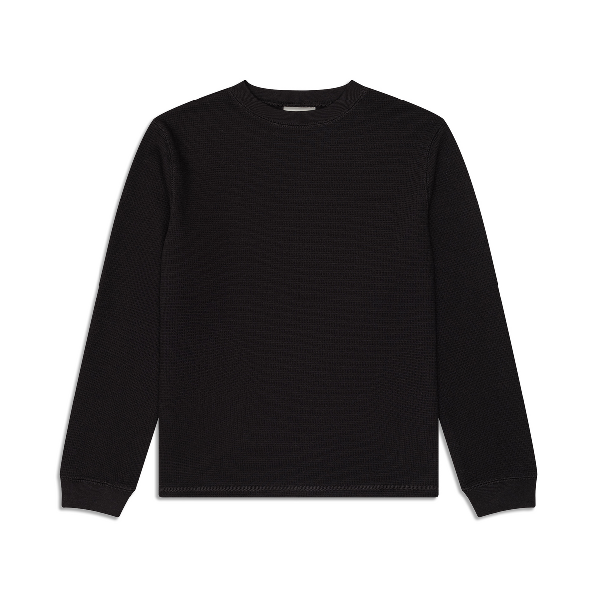 Men's Black Long Sleeve Crew Neck Top, Textured Finish