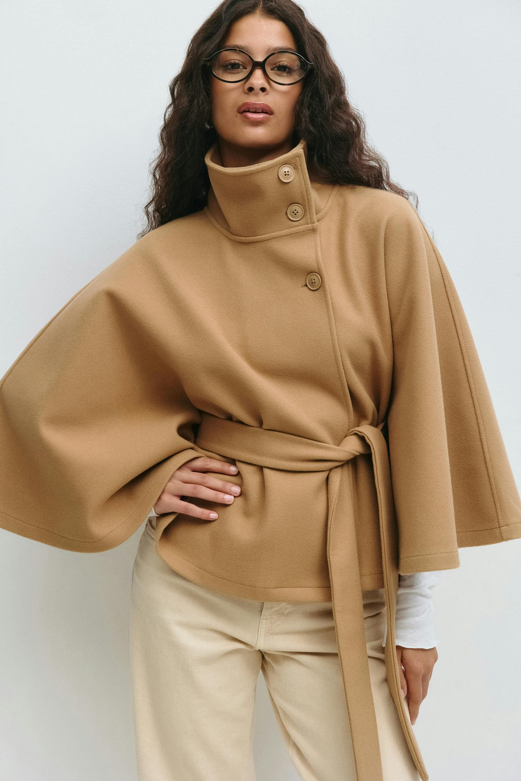 Montarello Women's Cape Coat High Collar Belted