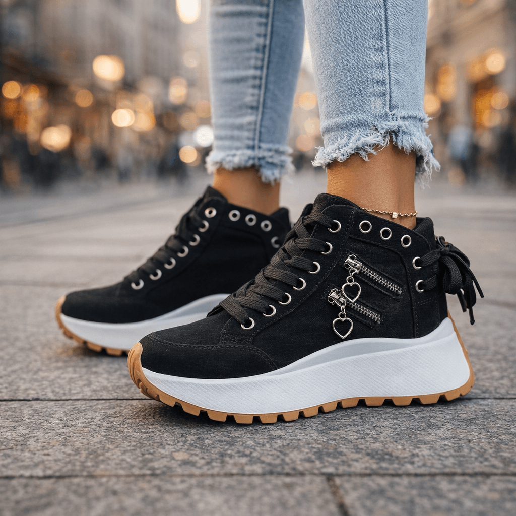 Women's High-Top Platform Sneakers Lace-Up Zipper Detail