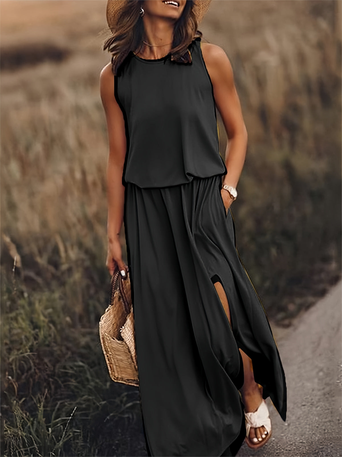 Women's Sleeveless Maxi Gown with Flowing Fit and Lightweight Fabric
