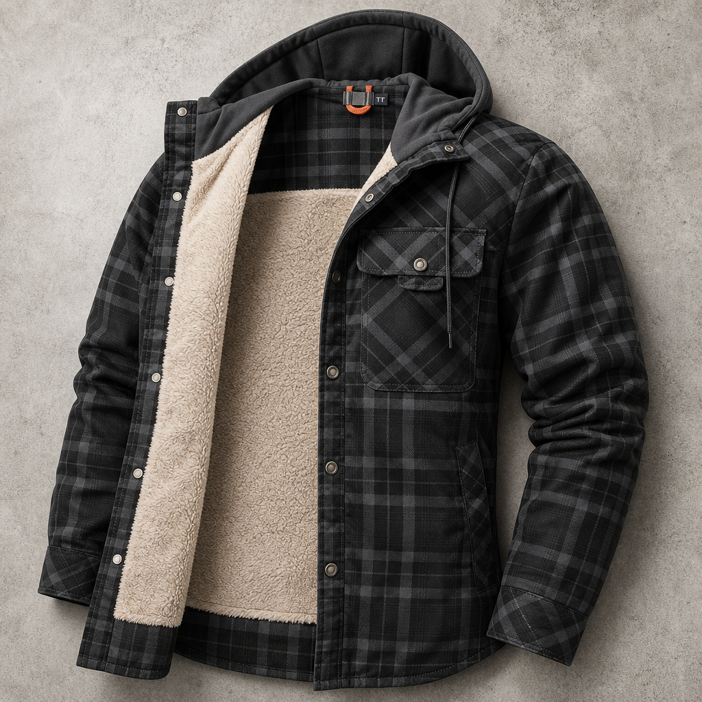 Aosta Plaid Sherpa Hooded Shirt-Jacket
