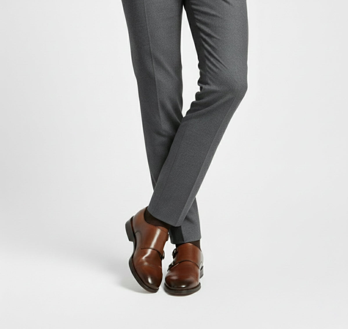 Men's Double Monk Strap Shoes, Almond Toe, Low Heel