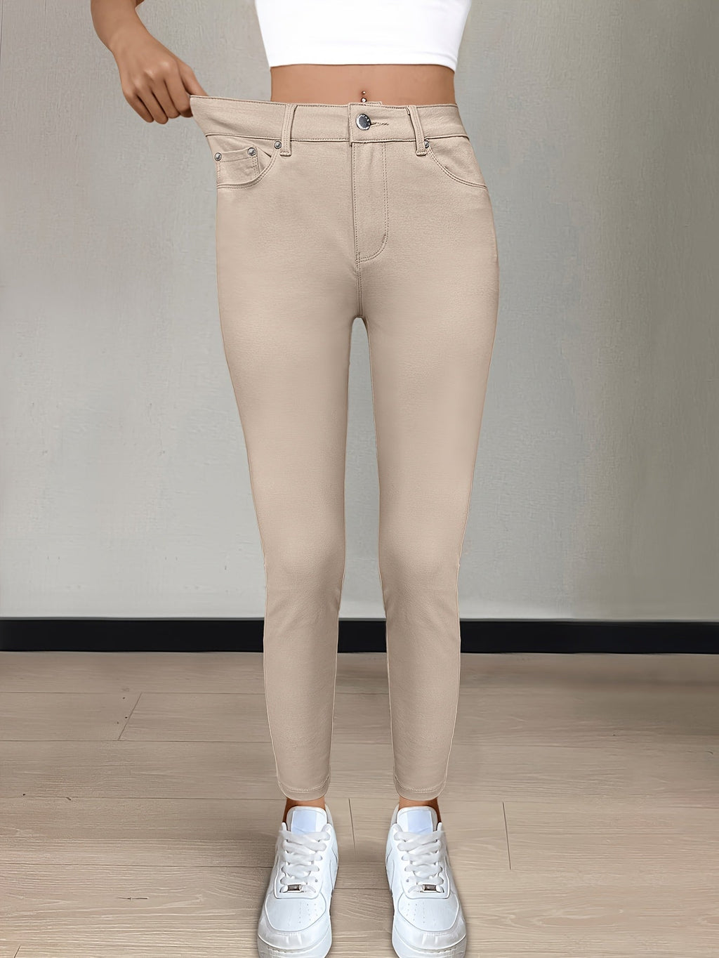 Women's High-Waist Skinny Jeans with Five-Pocket Design