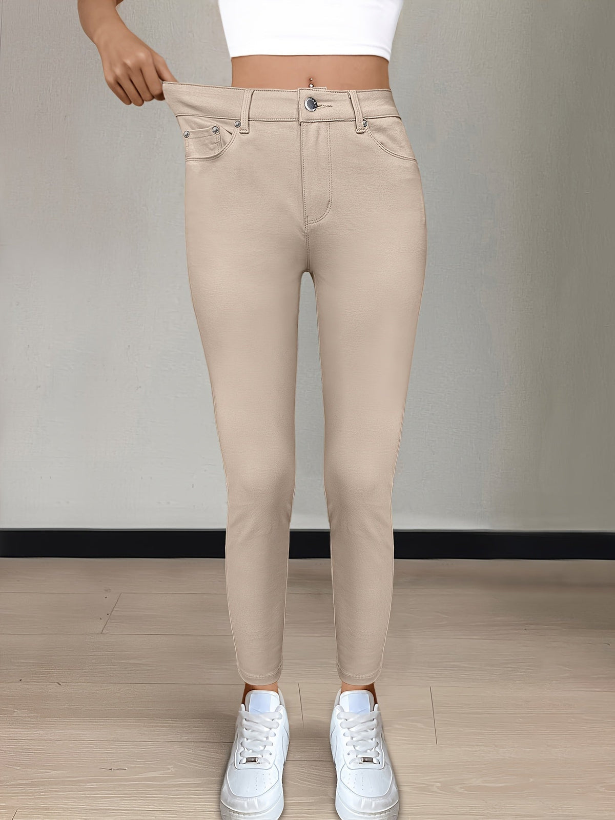 Women's High-Waist Skinny Jeans with Five-Pocket Design