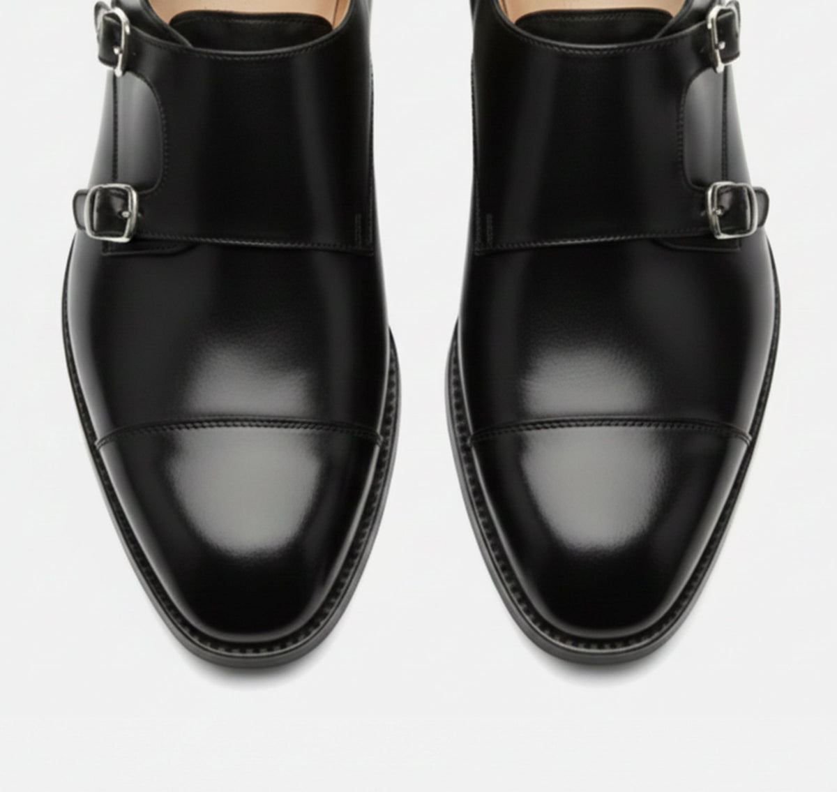 Men's Double Monk Strap Shoes, Almond Toe, Low Heel