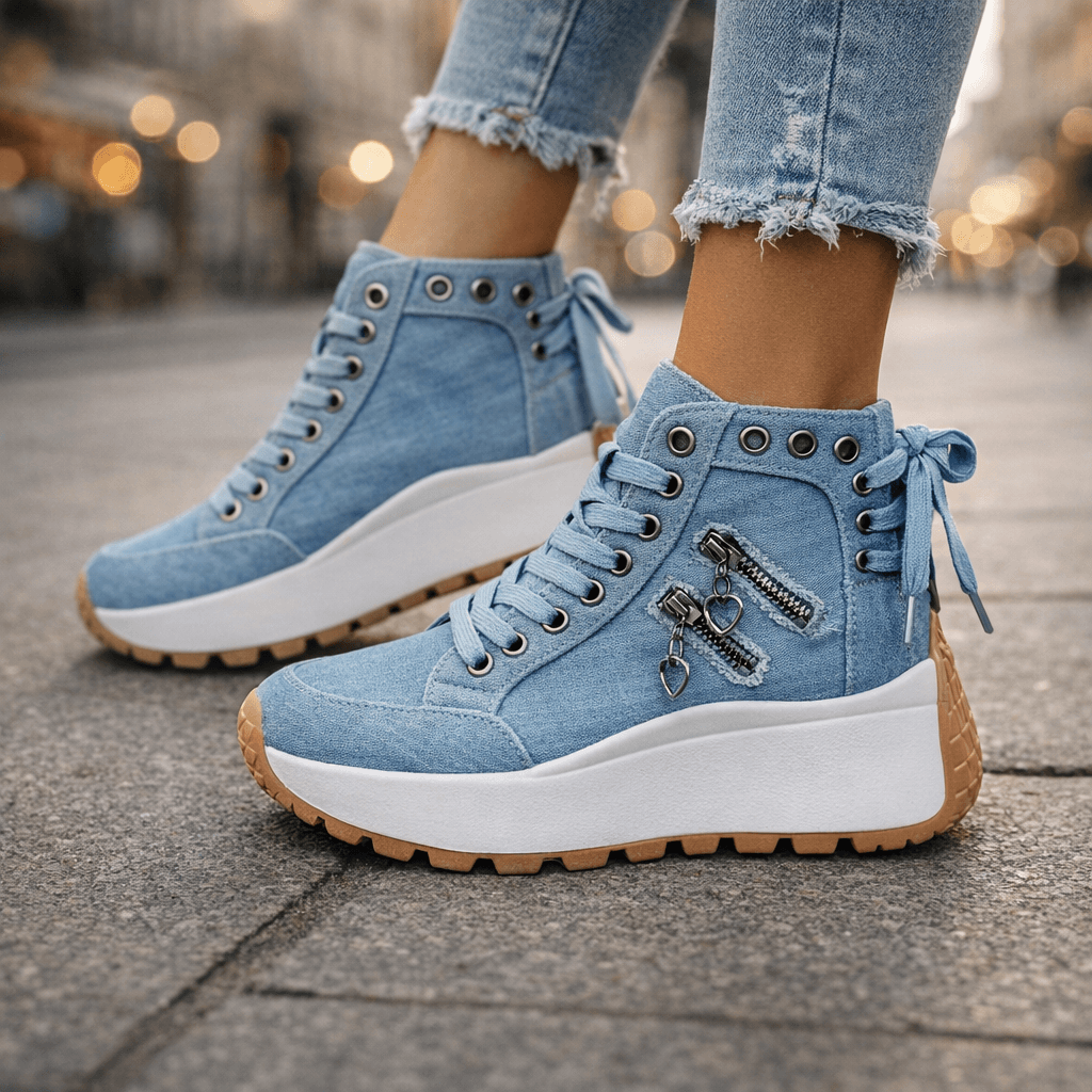 Women's High-Top Platform Sneakers Lace-Up Zipper Detail