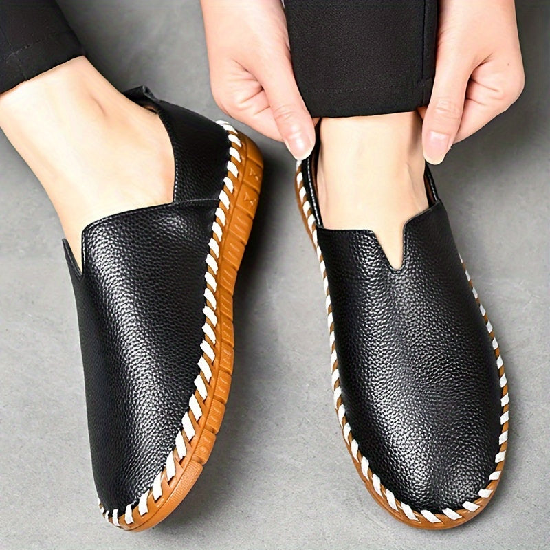 Men's Hand-Stitched Slip-On Loafers with Textured Upper