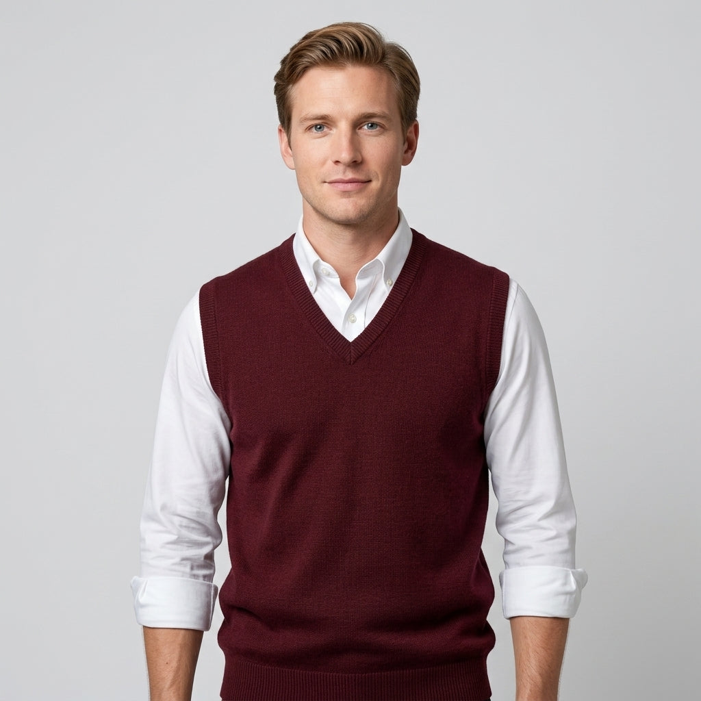 Men's V-Neck Sleeveless Sweater Vest, Ribbed Trim