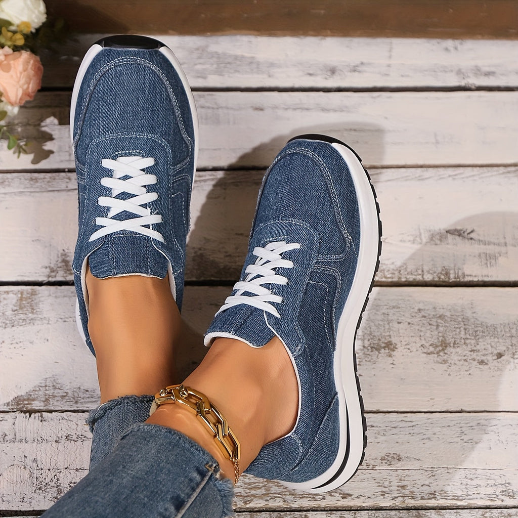 Women's Orthopedic Sneakers with Denim Fabric and Cushioned Sole