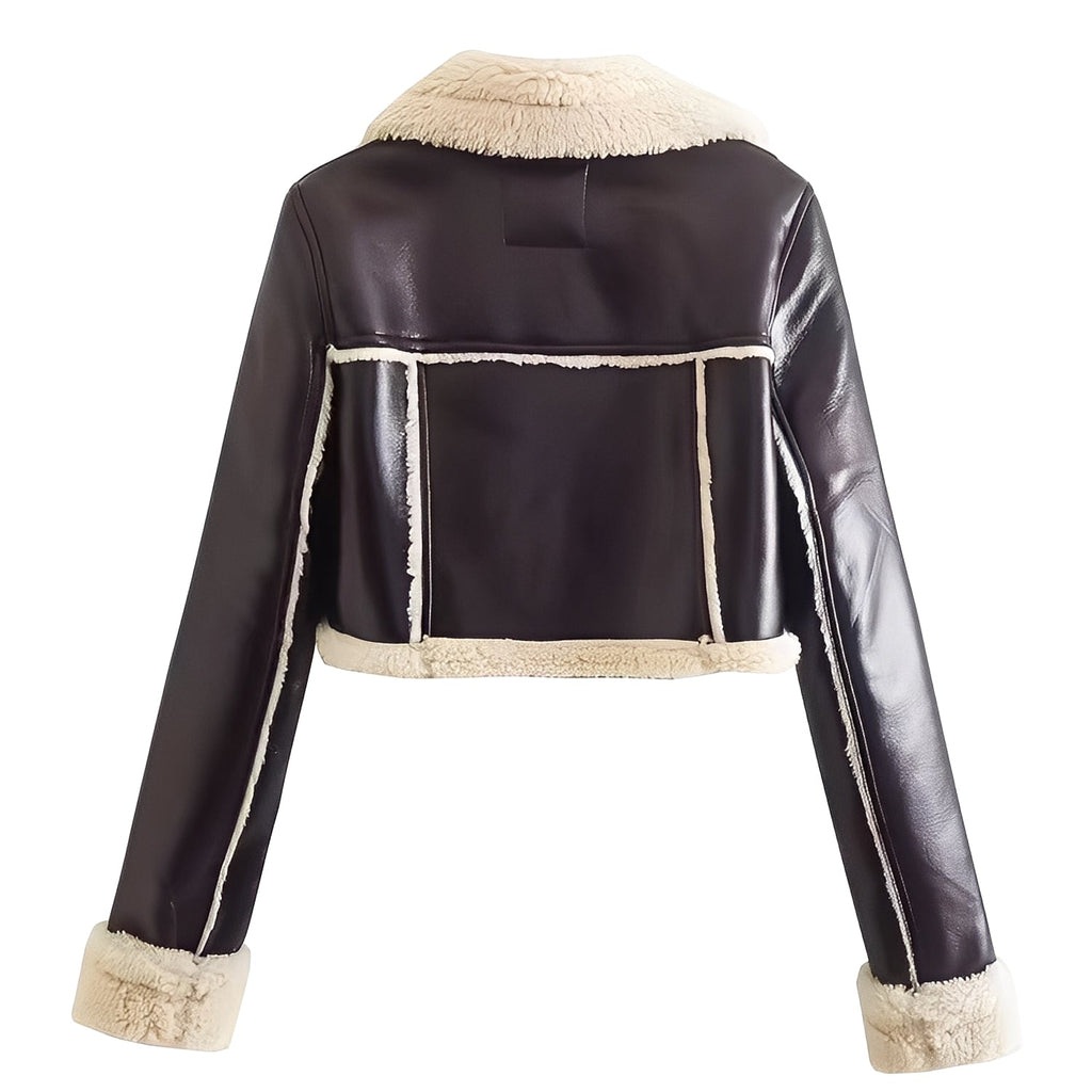 Women's Shearling Aviator Jacket with Zip Front Closure