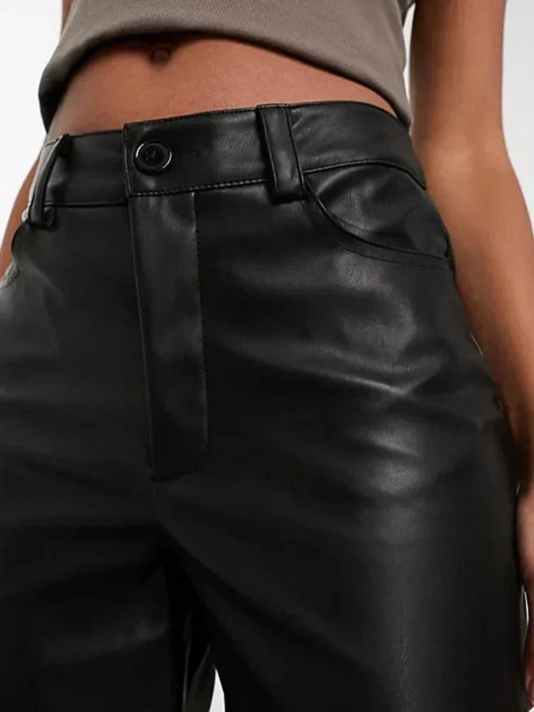 Women's High-Waisted Wide-Leg Faux Leather Pants