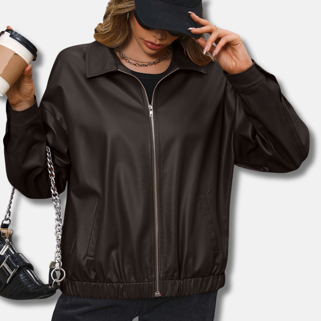 Women's Bomber Jacket with Collar and Relaxed Fit