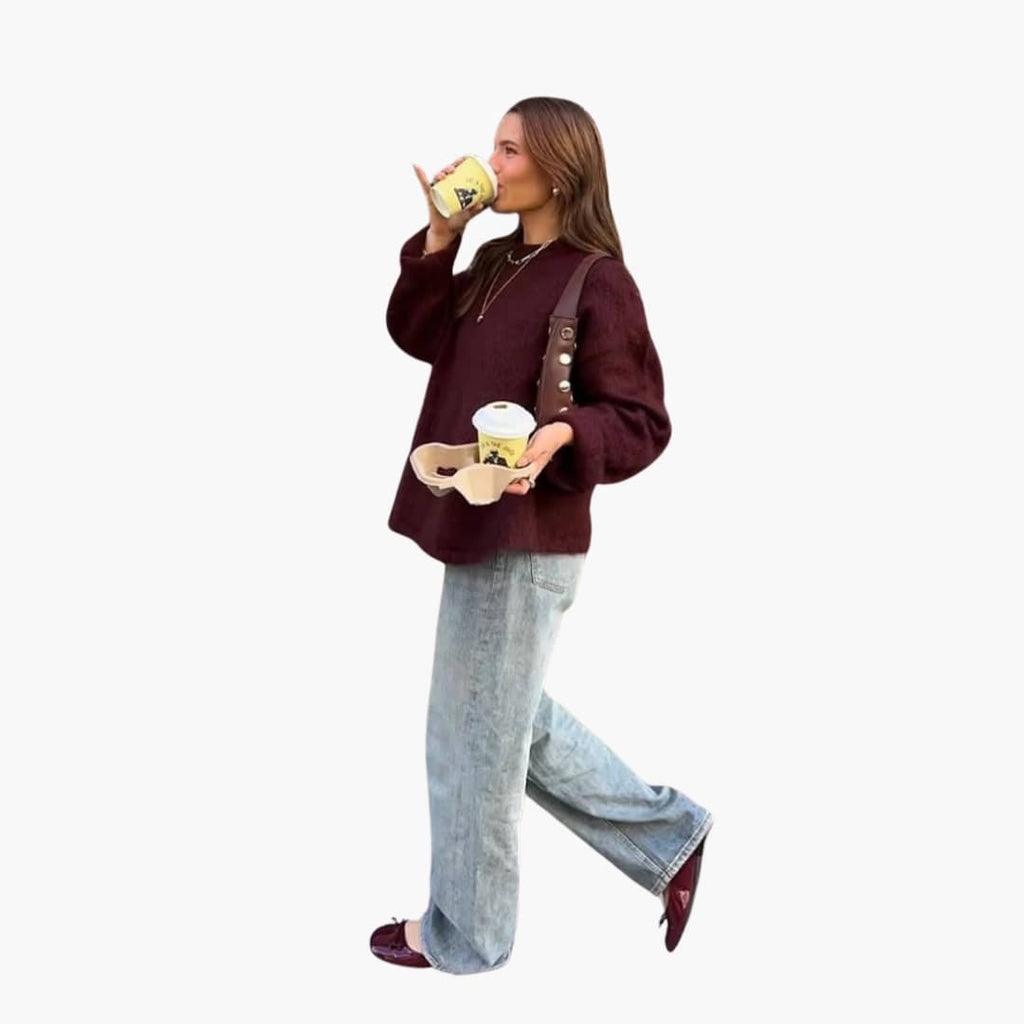 Women's Knit Sweater with Long Sleeves and Round Neckline