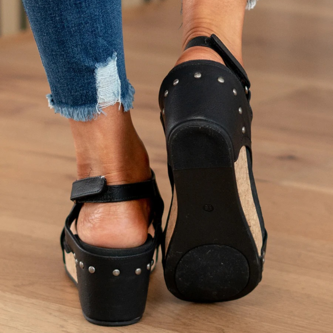 Women's Wedge Sandals with Suede Upper and Supportive Heel
