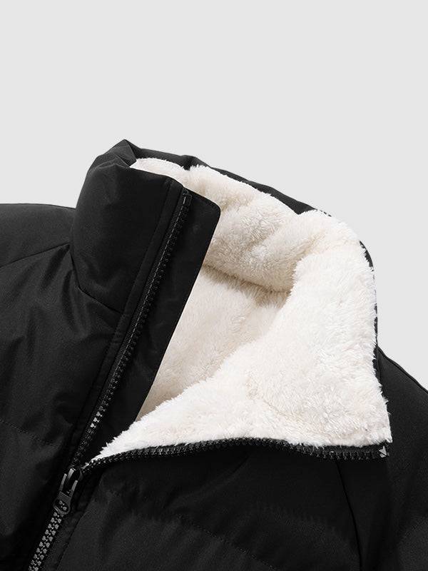 Men's Padded Jacket, Fleece Lining, Stand Collar, Zipper