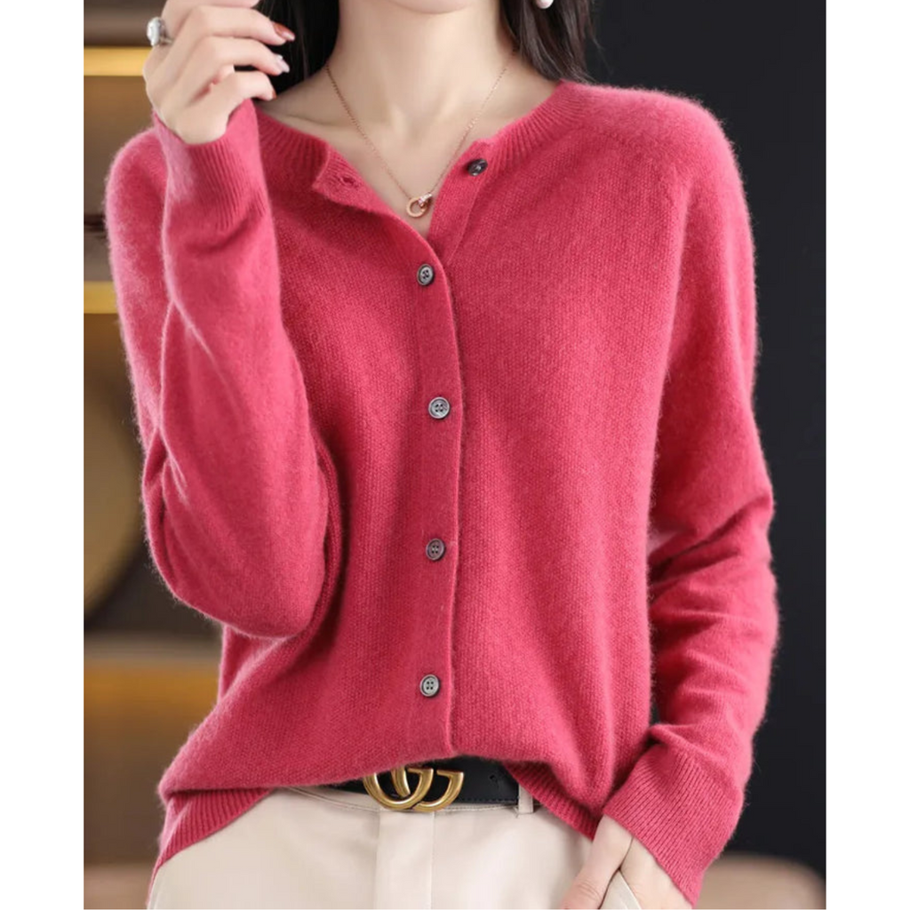 Women's Button-Front Cardigan with Ribbed Trim