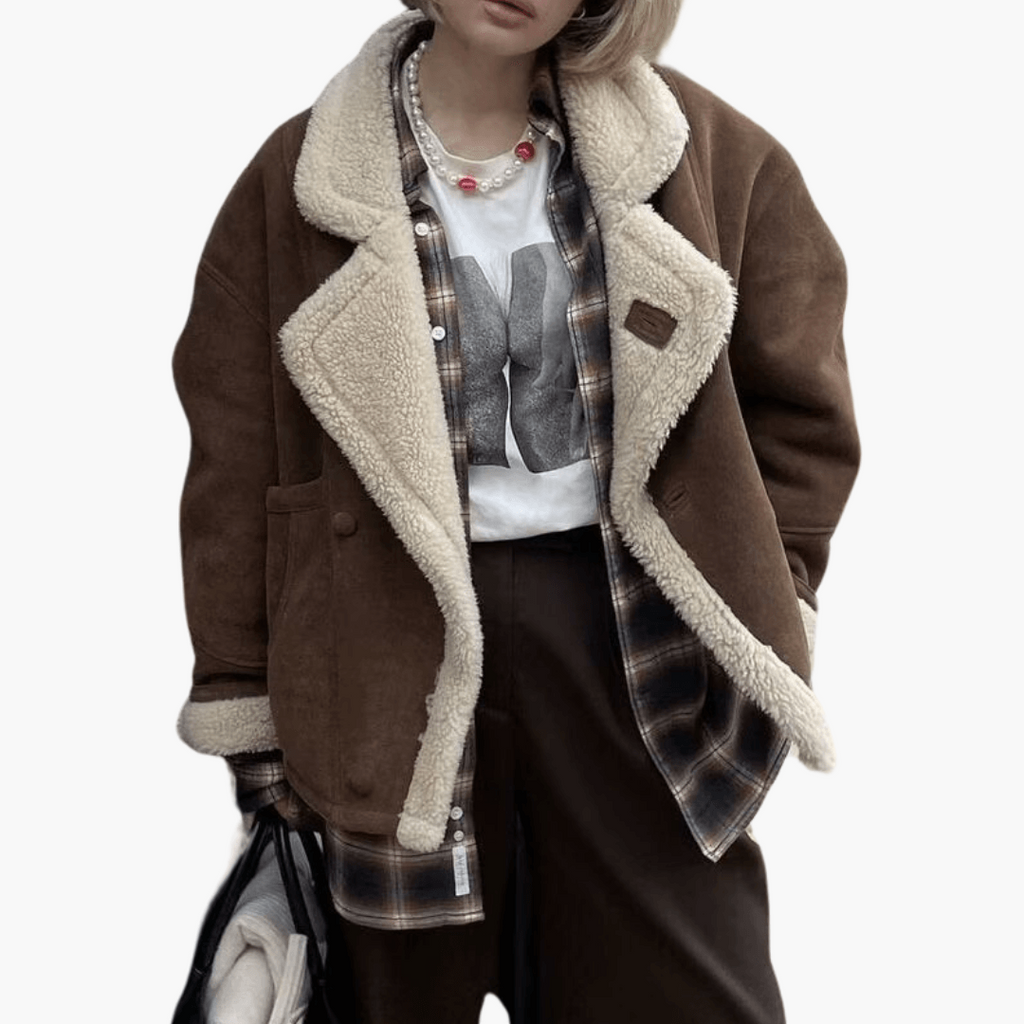 Vintage Faux Shearling Jacket - Women's Oversized Winter Coat