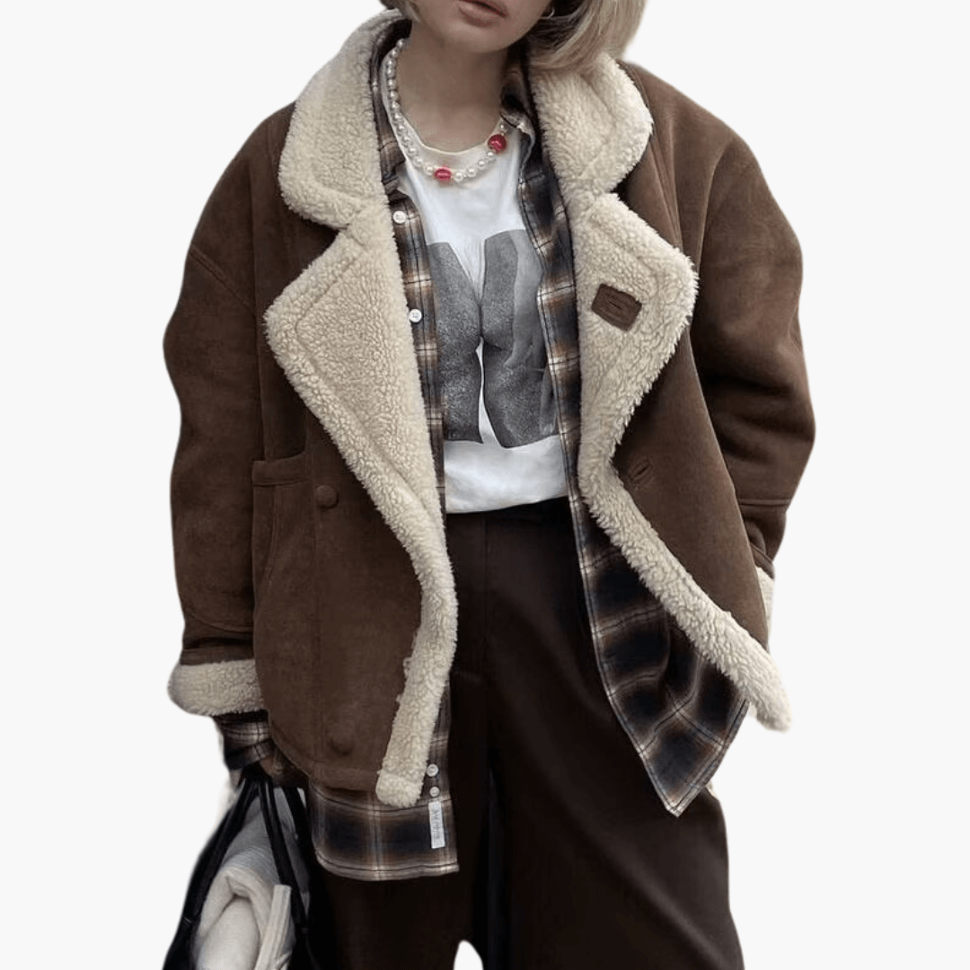 Vintage Faux Shearling Jacket - Women's Oversized Winter Coat
