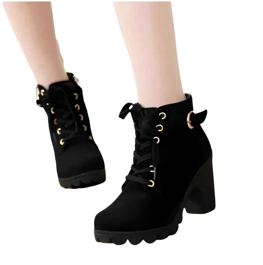 Women's Lace-Up Ankle Boots with Block Heel and Platform Sole