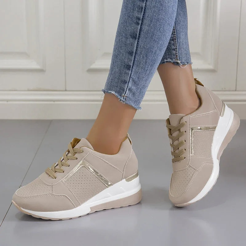 Women's Platform Wedge Sneakers with Lace-Up Closure