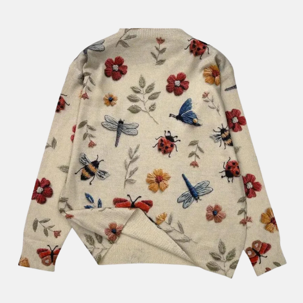Women's Embroidered Floral Pullover Sweater Crew Neck