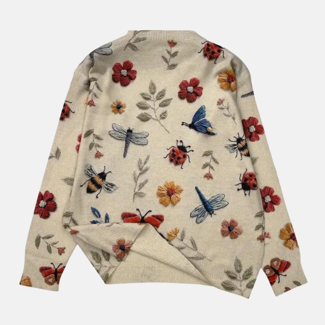 Women's Embroidered Floral Pullover Sweater Crew Neck