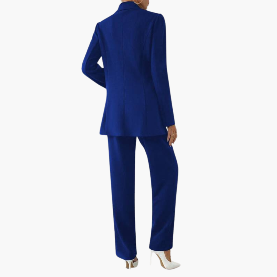 Women's Blazer Set with Notched Lapel and Straight Leg Pants