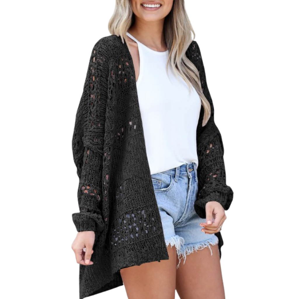 Women's Oversized Cardigan with Open-Knit Design and Lightweight Fabric