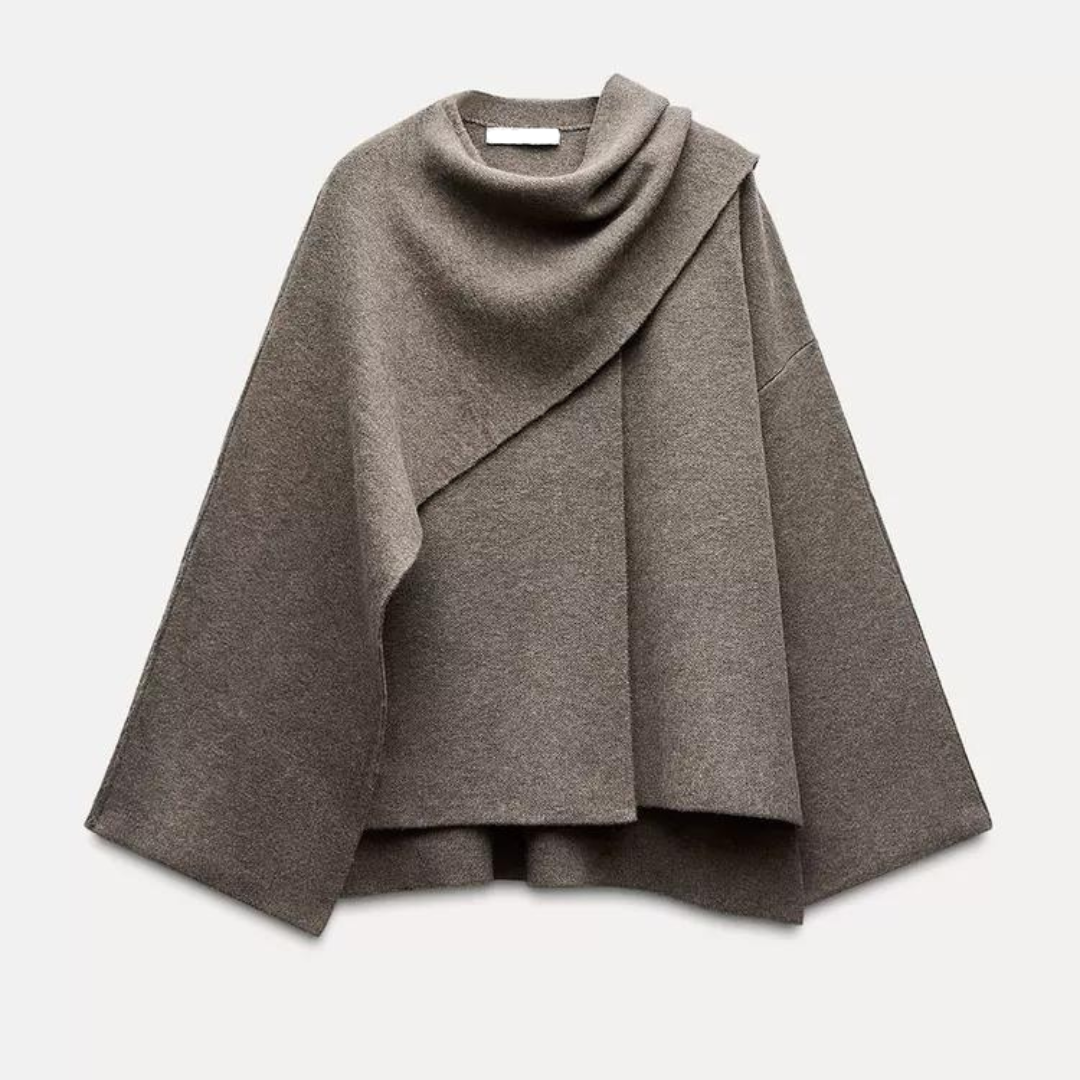 Women's Cape Coat with Wide Collar and Open Front