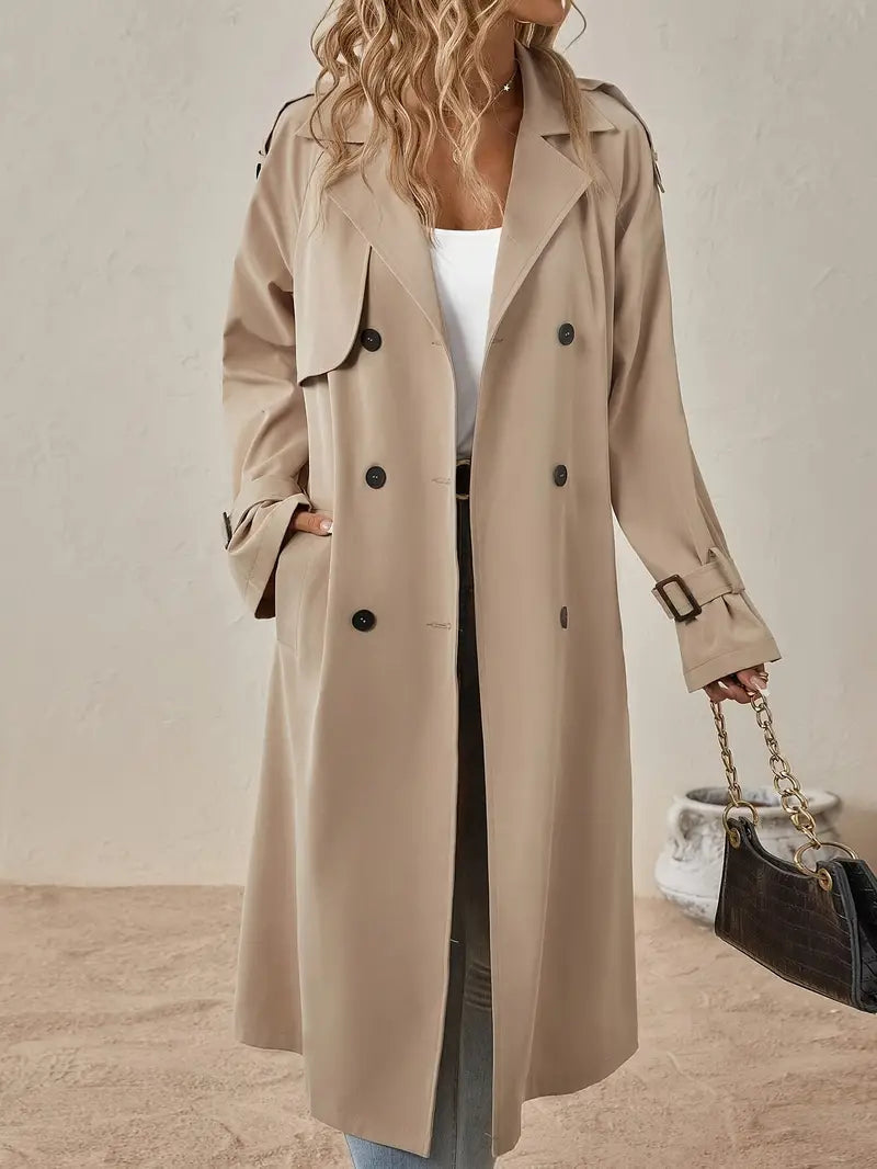Women's Double-Breasted Long Trench Coat with Belt