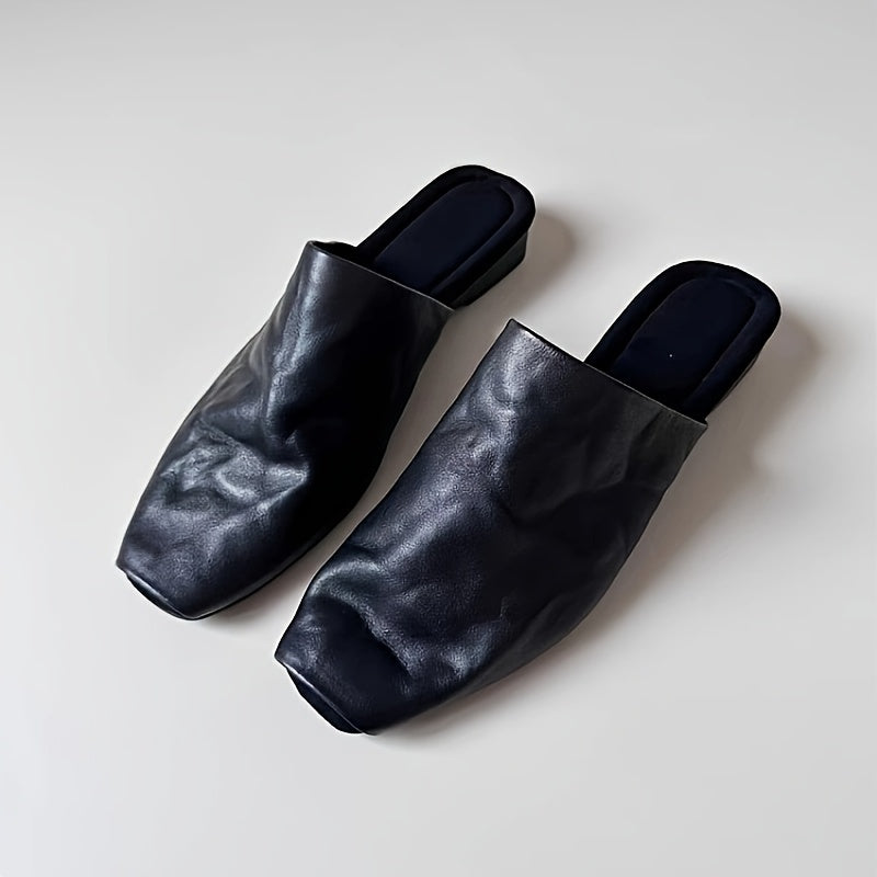 Women's Pleated Mule Shoes with Cap Toe and Slip-On Design