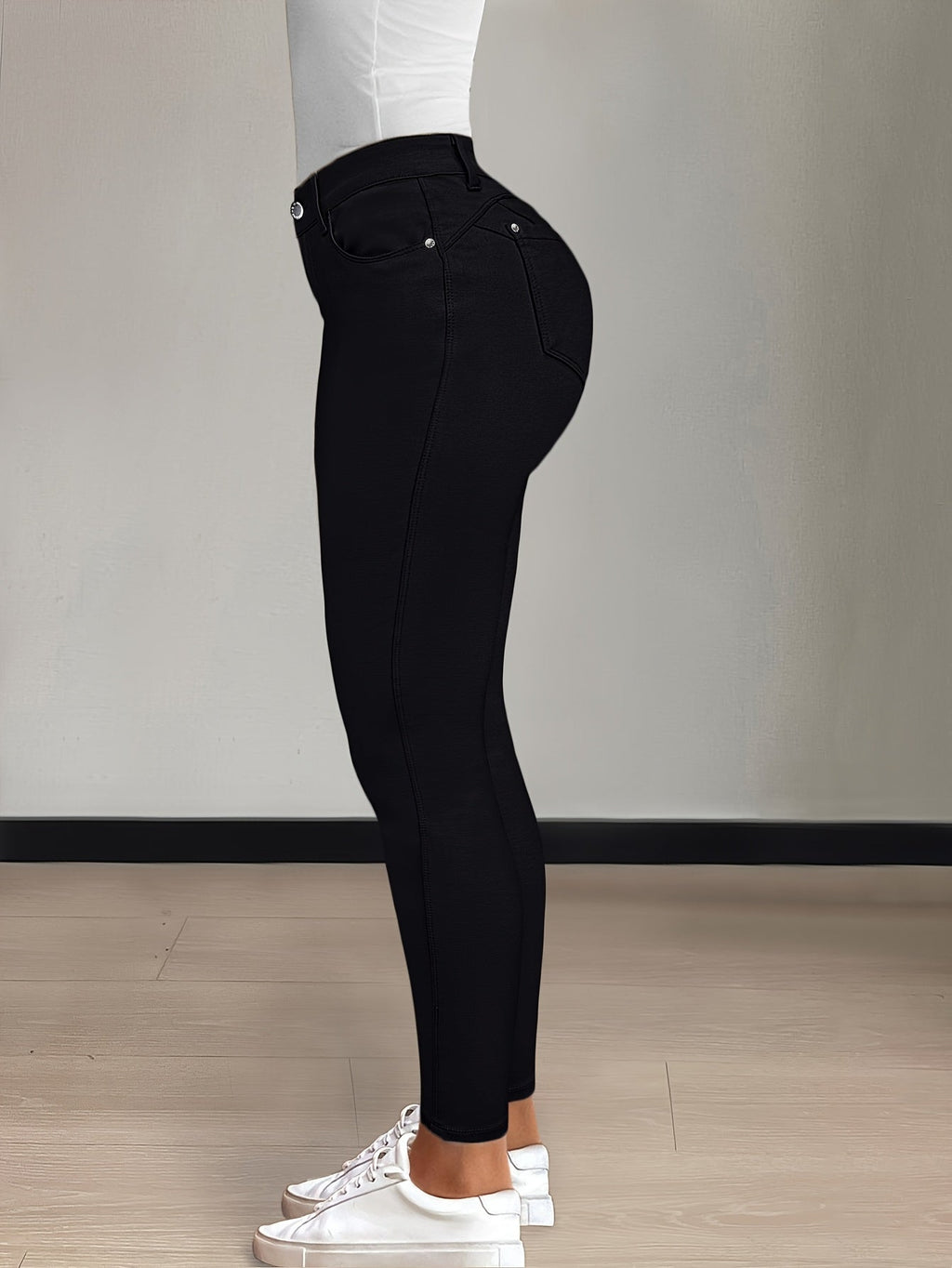 Women's High-Waist Skinny Jeans with Five-Pocket Design