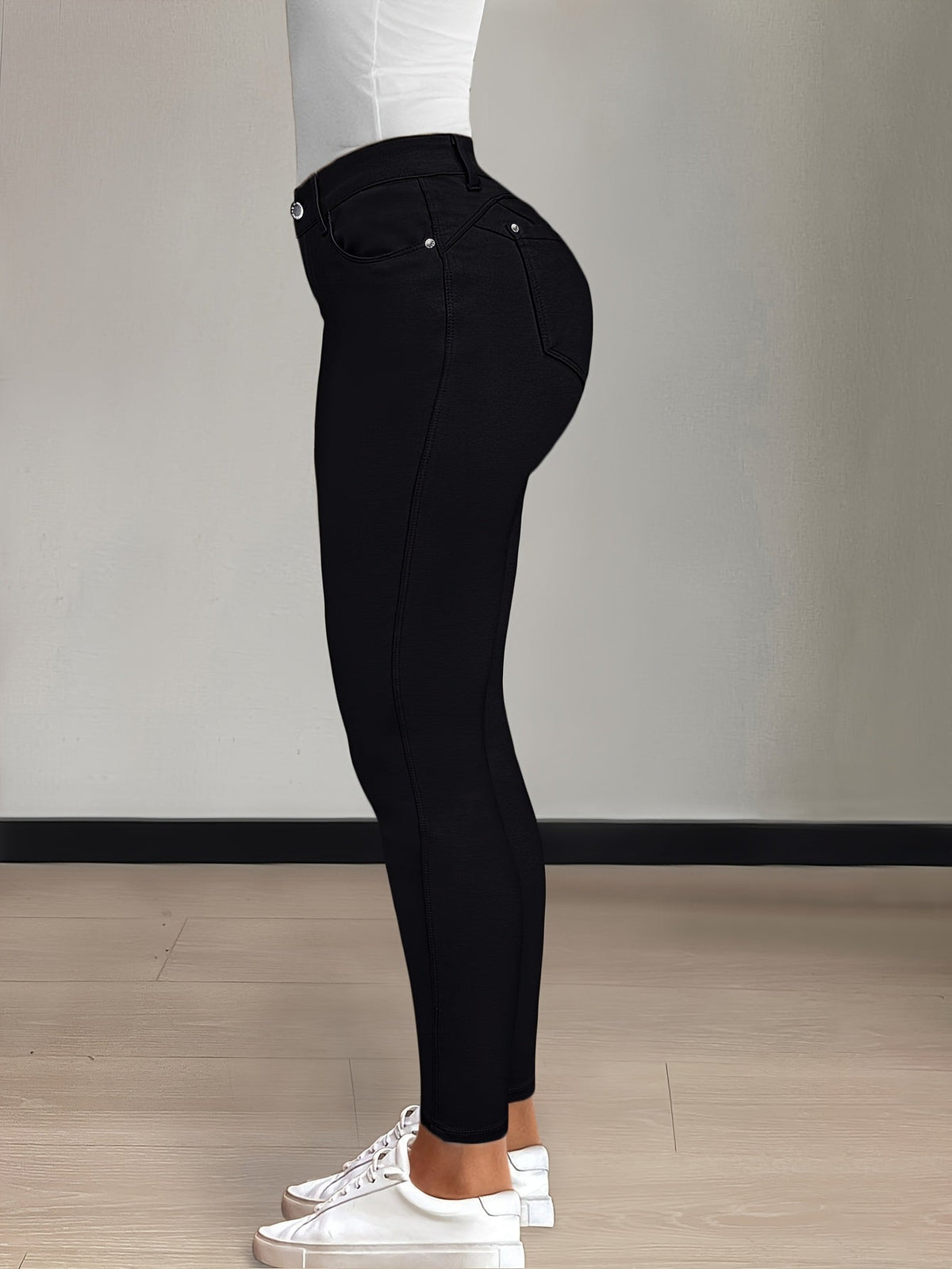 Women's High-Waist Skinny Jeans with Five-Pocket Design