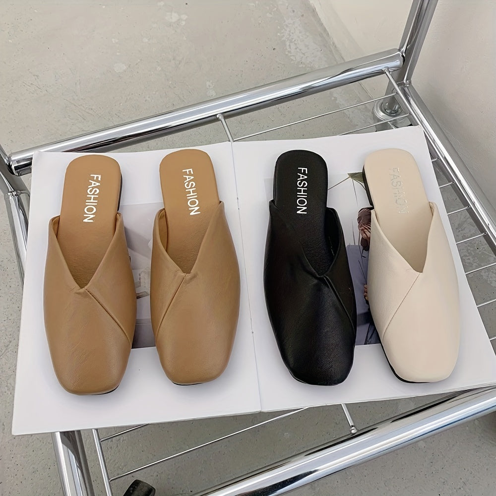 Women's Slip-On Mules with Square Toe and Rubber Sole