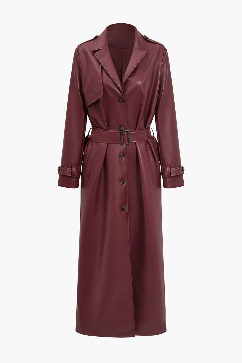 Women's Belted Trench Coat with Double-Breasted Closure