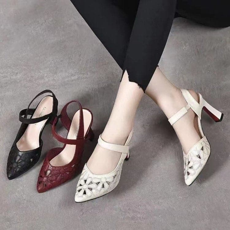 Women's Leather Heels with Cushioned Insole and Adjustable Buckle