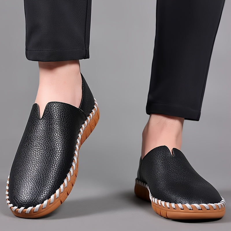 Men's Hand-Stitched Slip-On Loafers with Textured Upper